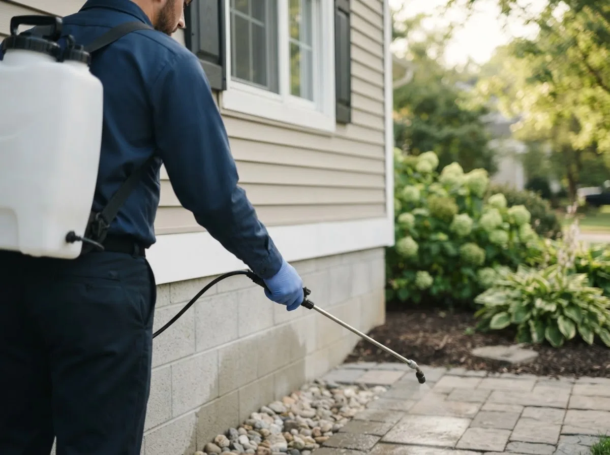 Pest control technician inspecting a home in Thornton, PA